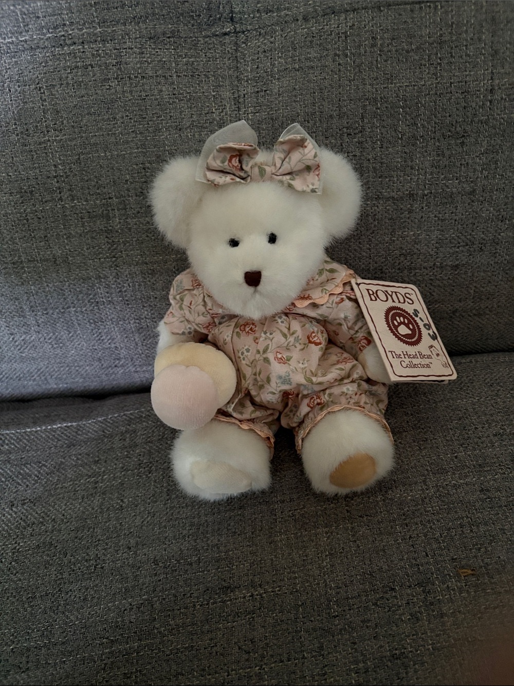 Boyds Bears White Bear in Pink Floral Outfit with Bow